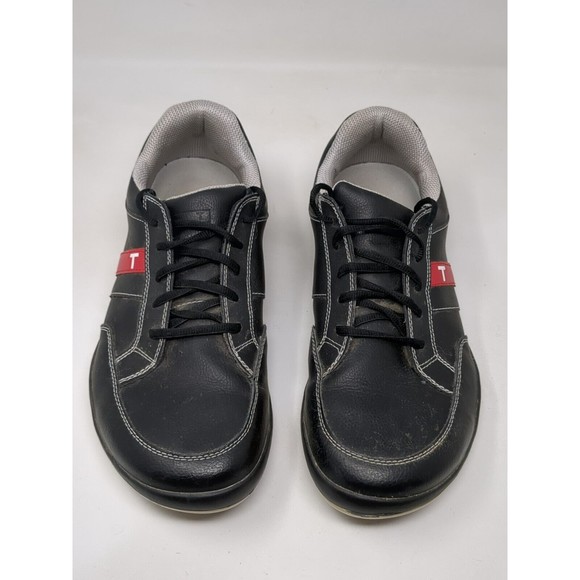 TRUE Linkswear Golf P1‎ Black Leather Shoes Men Size 10 US Red Stripe - Picture 3 of 10